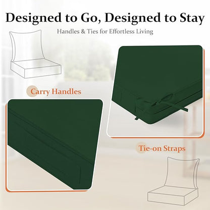 downluxe 22x22 Outdoor Chair Cushions, Waterproof Fade Resistant Patio Furniture Cushions with Handle & Removable Cover, Deep Seat Outdoor Cushions for Sofa, Couch and Patio Chairs, Forest Green