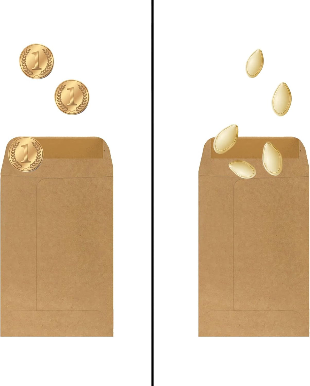 200 Pack #5 Kraft coin envelope 3.125 x 5.5 inches Kraft Envelopes Classic Small Parts Envelopes with Self Adhesive Gummed Flap for Coins Cash Credit Cards Seeds