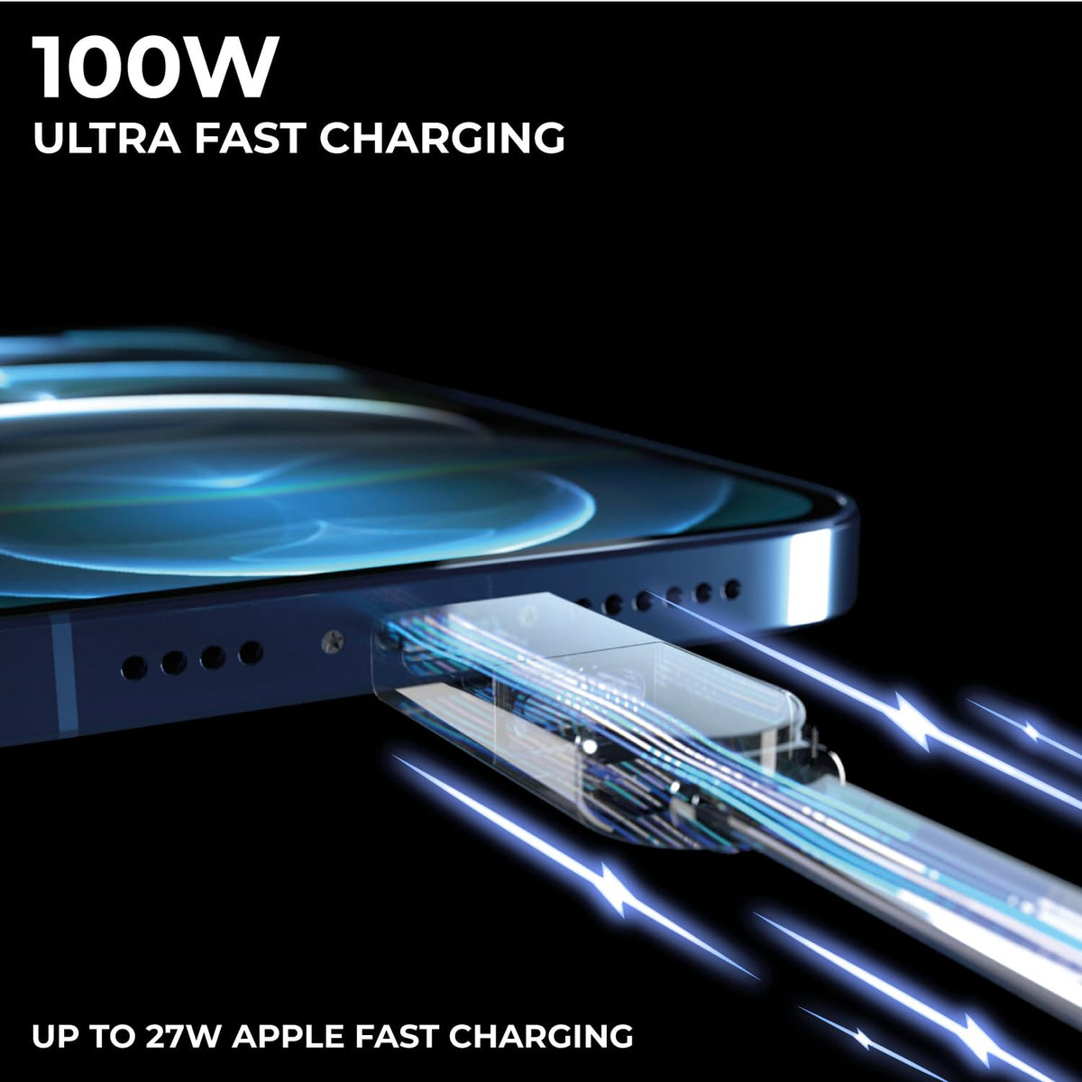 Rolling Square inCharge X - USB C Charger Cable, Lightning Cable for Smartphone, Universal Cable Charger 6 in 1, USB Plug, Black, 100W