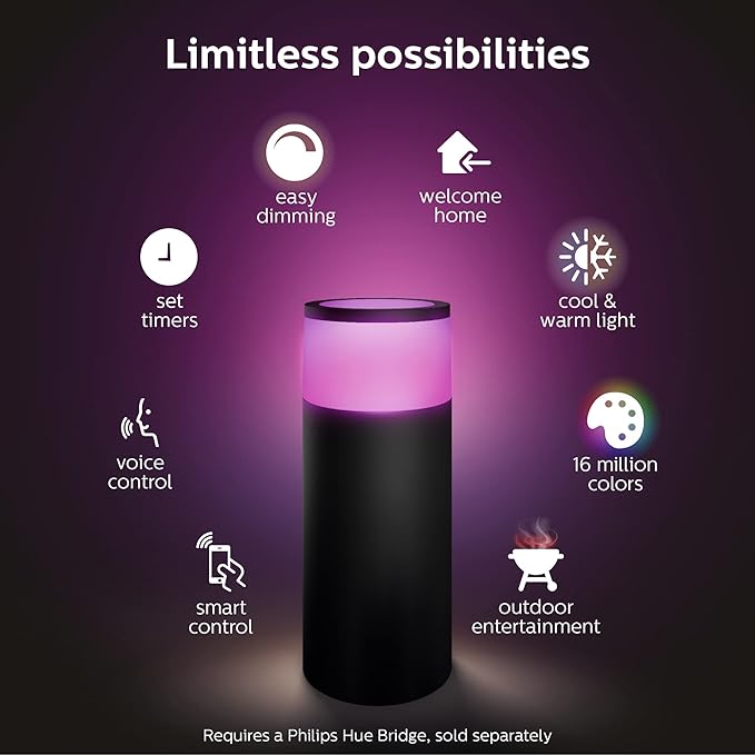 Philips Hue Calla Outdoor Smart Pathway Light White & Color Ambiance LED Walkway Lights - Low Voltage Lighting Requires Bridge and Power Supply Control with App and Voice - Weatherproof (Pack of 6)