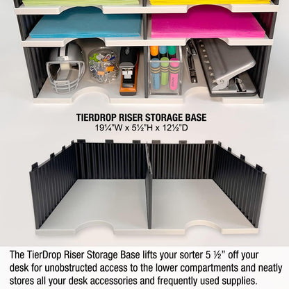 Desktop Organizer 8 Letter Tray Sorter Plus Riser Base, 2 Supply & 2 Storage Drawers - TierDrop Plus Keeps All of Your Documents & Supplies in Clear View & Within Arm's Reach Using Minimal Desk Space