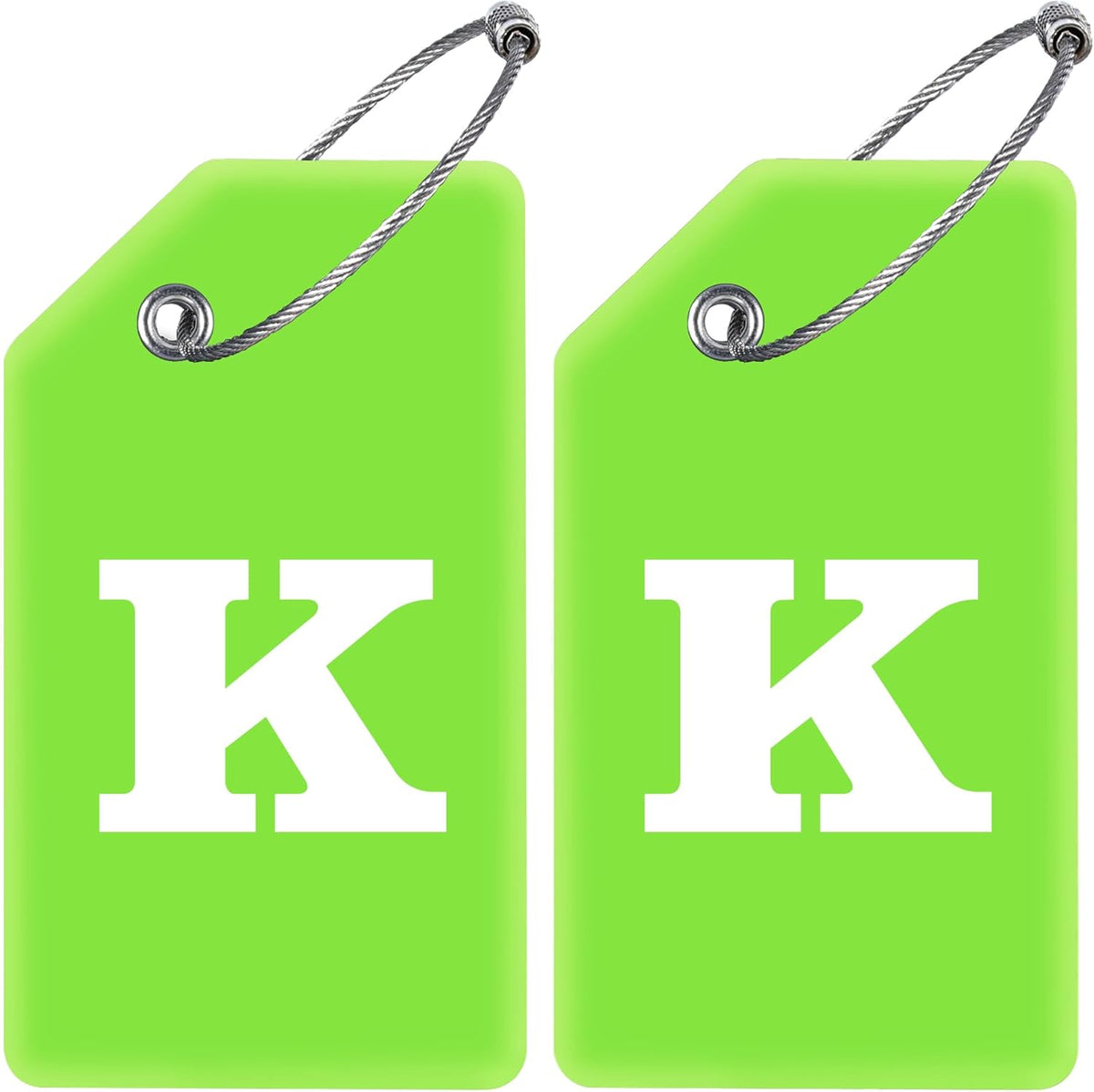 Gostwo 2 Pack Silicone Luggage Tags for Suitcases, 26 Initial Letter Baggage Labels Handbag School Bag Suitcase Instrument Tag with Stainless Steel Loop(Green)(Letter K)