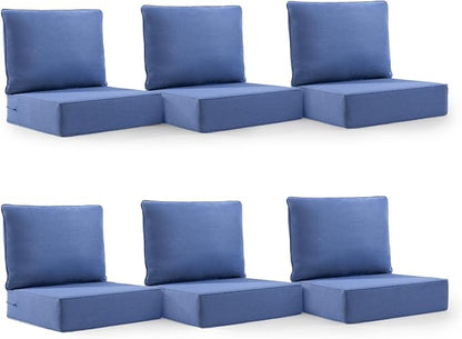 6" Thick Outdoor Cushion, 24*24*6" Patio Furniture Cushions with Waterproof Patio Furniture Cushions with Removable Cover, 28D High Density Patio Cushion for Outdoor Furniture, Blue-6pcs