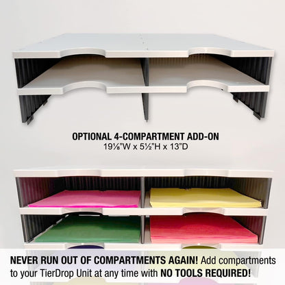 Desktop Organizer 8 Letter Tray Sorter Plus Riser Base, 2 Supply & 2 Storage Drawers - TierDrop Plus Keeps All of Your Documents & Supplies in Clear View & Within Arm's Reach Using Minimal Desk Space