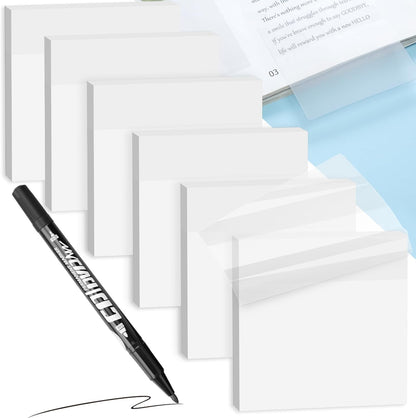 Transparent Sticky Notes with Marker Pen, Tecolu 7 Pads Clear Sticky Note 3x3, 5X The Sticking Power Translucent Sticky Note Pad, Waterproof & See-Through