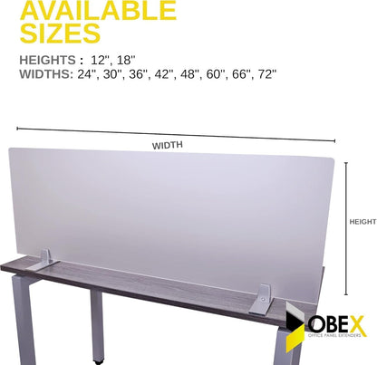 OBEX Acrylic Free Standing Screen, Divider for Desk Privacy Home & Office Partitions for Table Top Workstation, Portable Cubicle Panel for Work, 12" x 42", Frosted