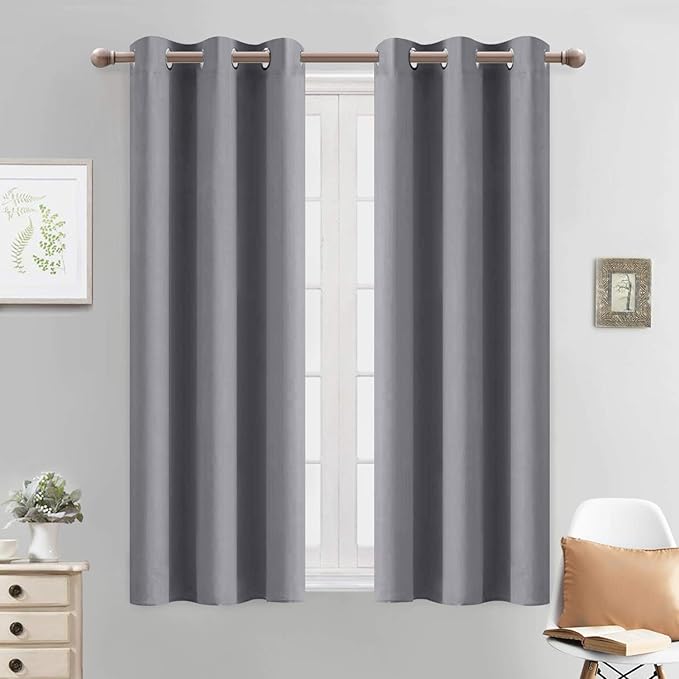 Yakamok Blackout Curtains Room Darkening Thermal Insulated Grommet top Window Curtains for Living Room, 38 x 54 inch, Grey, 2 Panels