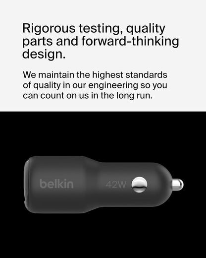 Belkin BoostCharge 42-Watt Dual Port Fast Car Charger w/30W USB-C & 12W USB-A Ports for iPhone 16, 16 Pro, Galaxy S25, S24, Pixel 9 & 8, Nintendo Switch 2 & More - Black