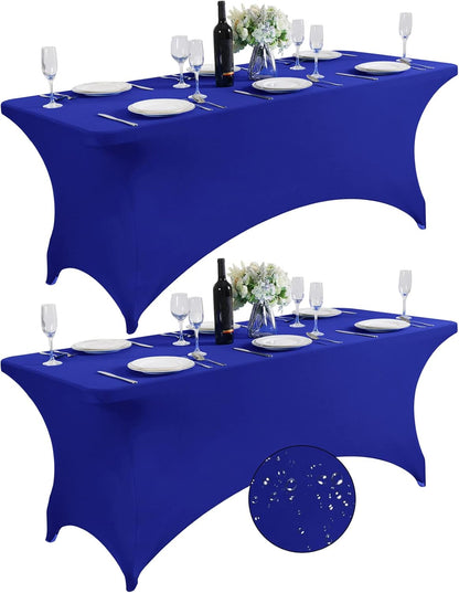SuperO 2Pack Waterproof Spandex Table Cover for 6FT Table Universal Fitted Stretch Tablecloth for Party, Banquet, Wedding and Events-Royal Blue