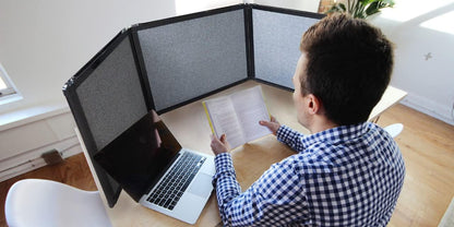 Versare Folding Tabletop Display | 3-Panel Partition | Lightweight Portable Workspace Divider | Powder Blue 99" x 24"