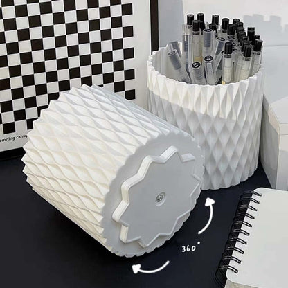 OWLFAVO Rotate Desk Organizer, Spinning Pen Holder Stationery, 360-Degree Pencil Accessories Storage Caddy Tray for College, Home, Office, Makeup Brush, 5 Compartments, White