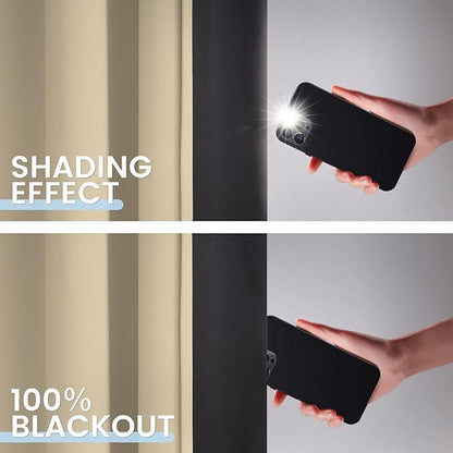 SimpleHome 100% Blackout Curtains for Bedroom,Thermal Insulated Beige Grommet Window Drapes Room Darkening Curtains for Living Room with Black Back,52 x 36 Inch,2 Panels
