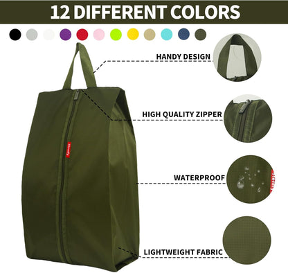 6pcs Portable Shoe Organizer, Travel Pouches with Zipper, Golf Shoe Bags, Clothes Bags, Soccer Cleats Bag, Shoe Pouch for Gym, Waterproof, Odor-Resistant (Dark Green)