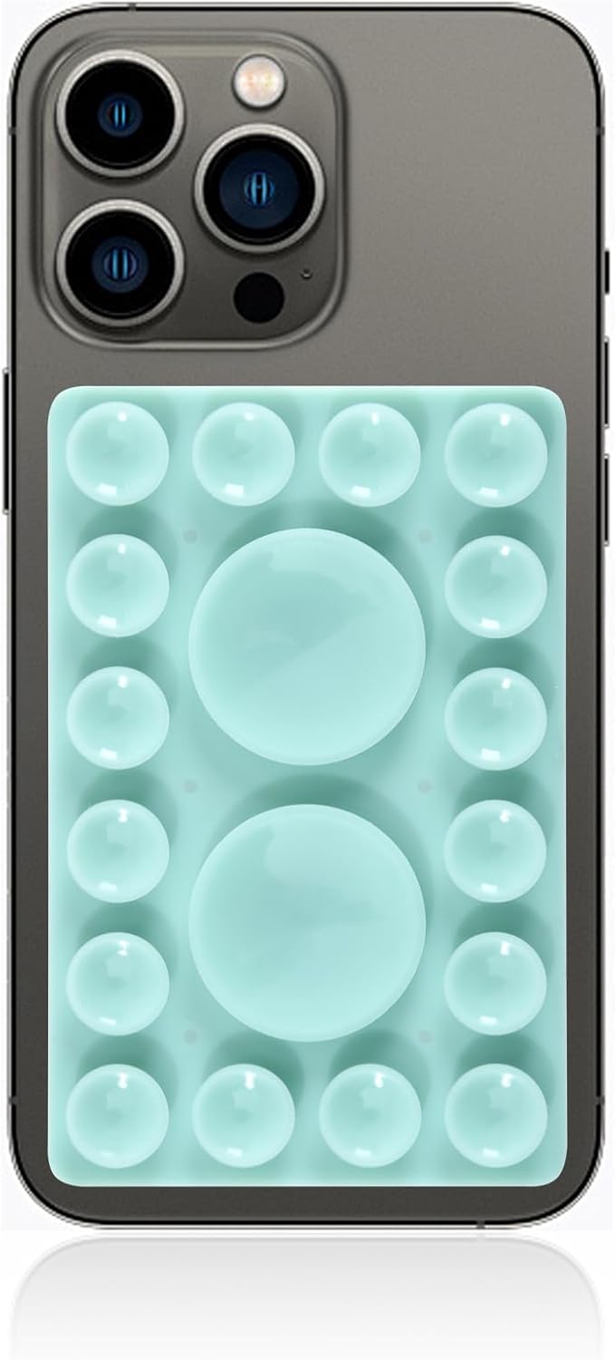 ZYCCER Double Sided Silicone Suction Phone Holder Mount,Compatible with iPhone and Android Cases Hands-Free Mirror Shower Phone Mount Strong Grip Holder (Green, Single Sided 1PCS)
