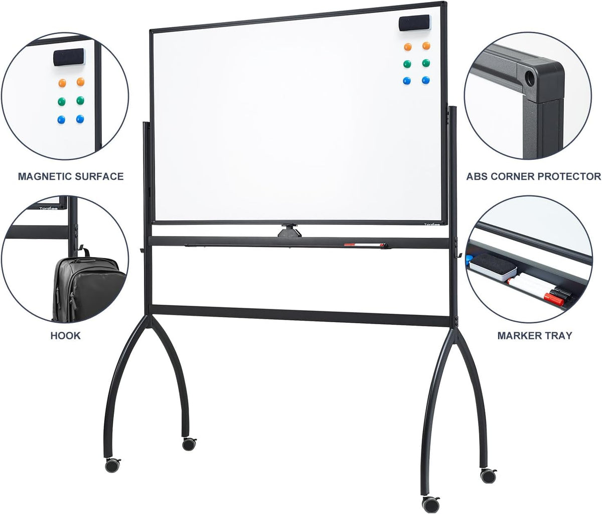 TANKEE White Board Height Adjustable - 48 x 32 Mobile Whiteboard on Wheels, Large Magnetic Double-Sided Rolling Dry Erase Board with Stand, Standing Whiteboard for Office School Home Classroom