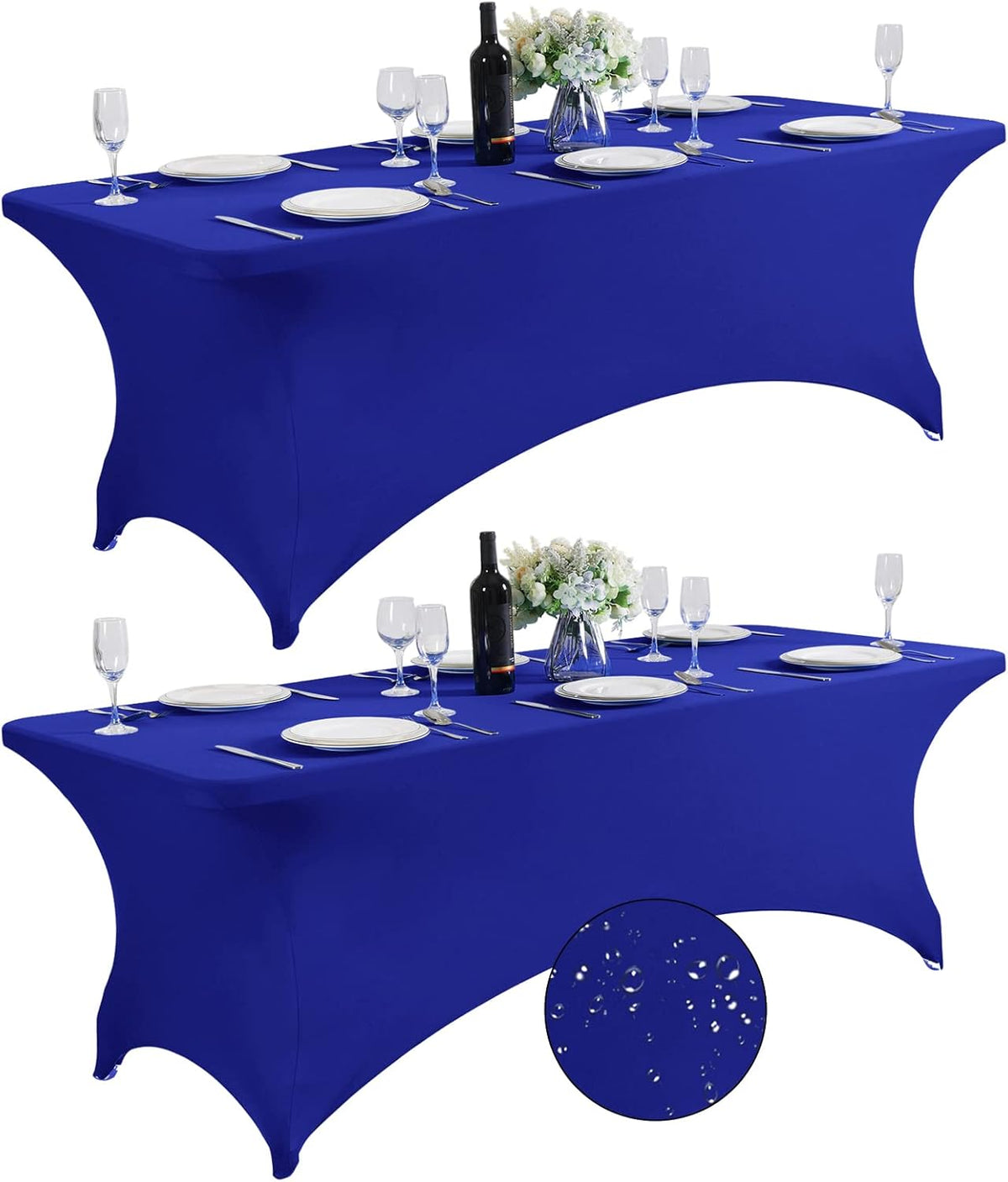SuperO 2Pack Waterproof Spandex Table Cover for 8FT Table Universal Fitted Stretch Tablecloth for Party, Banquet, Wedding and Events-Royal Blue