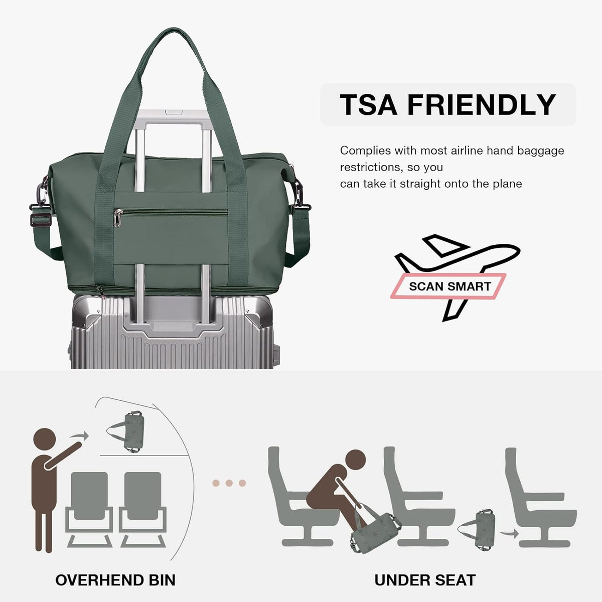Travel Duffel Bag, Sports Tote Gym Bag, Shoulder Weekender Overnight Bag for Women