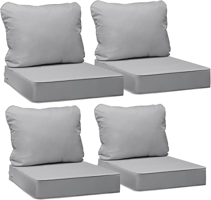 AAAAAcessories Outdoor Deep Seat Cushions, Waterproof, Fade-Resistant Patio Furniture Replacement Cushions, 25.5" x 25.5" x 5" + 25.5" x 19", Set of 4, Gray