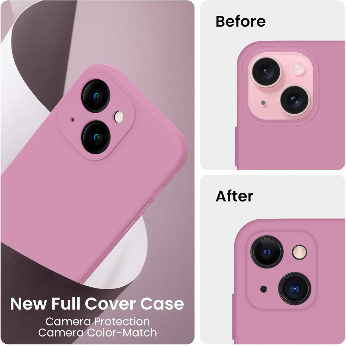 FireNova Designed for iPhone 15 Case, Silicone Upgraded [Camera Protection] Phone Case with [2 Screen Protectors], Soft Anti-Scratch Microfiber Lining Inside, 6.1 inch, Lilac Purple