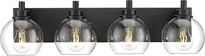 METWET Bathroom Light Fixtures, 4 Light Matte Black Vanity Light, 26 Inch