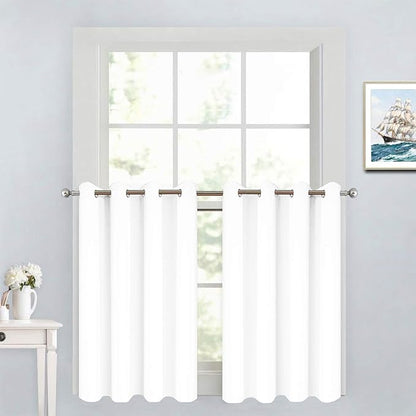 Yakamok Room Darkening Window Curtains for Kitchen, Thermal Insulated Grommet Window Drapes for Bedroom Basement, Pure White, 52W x36L, 2 Panels
