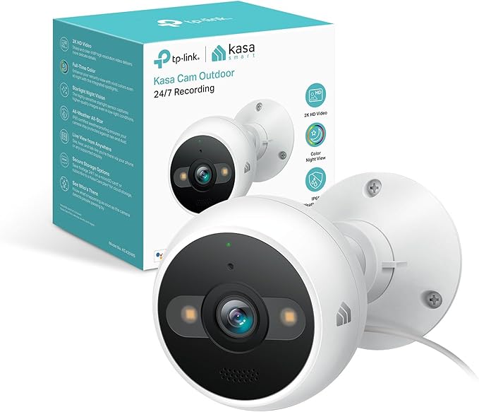 Kasa 2K+ Outdoor Wired Security Camera - Person/Motion Detection, 24/7 Recording, 2-Way Audio, Siren, Starlight Color Night Vision, Subscription-Free Local Storage or Optional Cloud, KC420WS