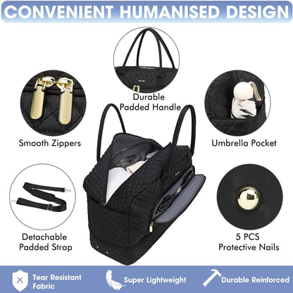 Large Women's Travel Duffel, Weekender with Shoe Compartment, Carry On Overnight Bag, Gym Duffel with Wet Pocket, Hospital Bags Set