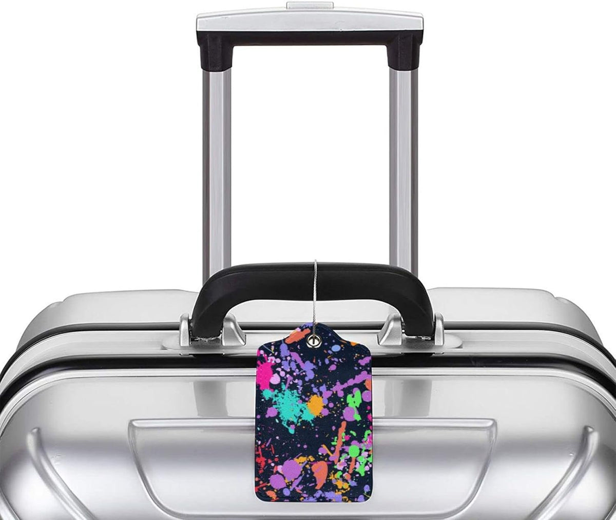 2 Pack Colorful Pop Art Luggage Tag for Men Women Girls Kids, Stylish Leather Bag Tags for Suitcase Artistic Modern Travel Backpack Labels