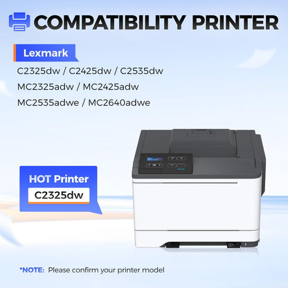 C231HK0 C231HC0 C231HM0 C231HY0 Toner Cartridge Set 4-Pack High Yield Replacement Compatible for Lexmark Color C2325dw C2425dw C2535dw MC2325adw MC2425adw MC2535adwe MC2640adwe Laser Printer Ink Black