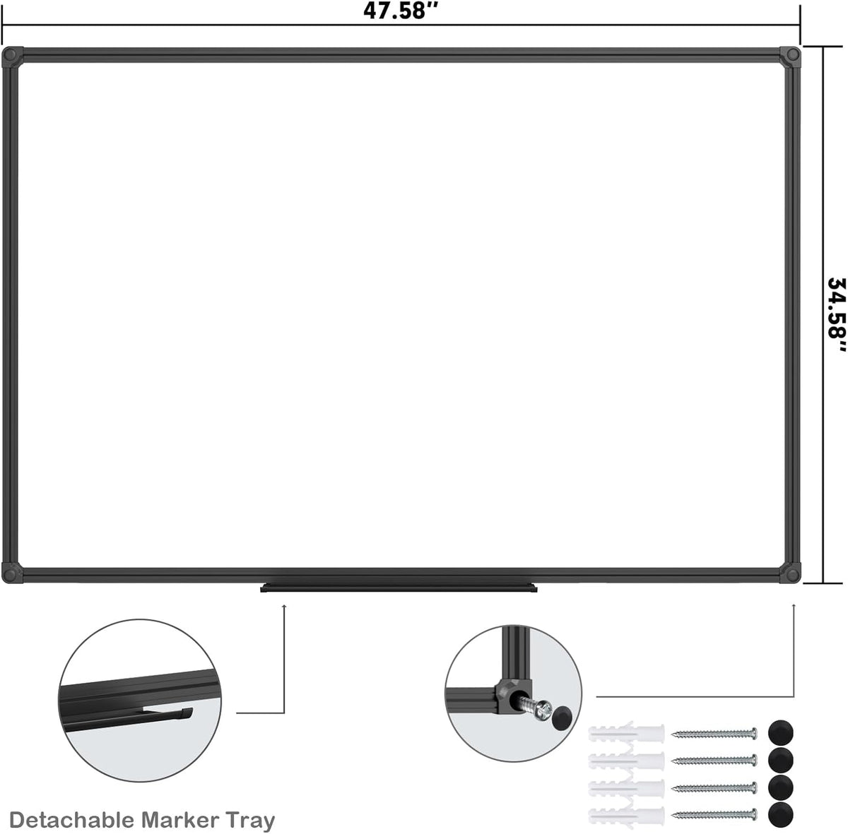 JILoffice Magnetic Whiteboard/White Board, Dry Erase Board 48 x 36 Inch, Black Aluminum Frame Wall Mounted Board for Office Home and School