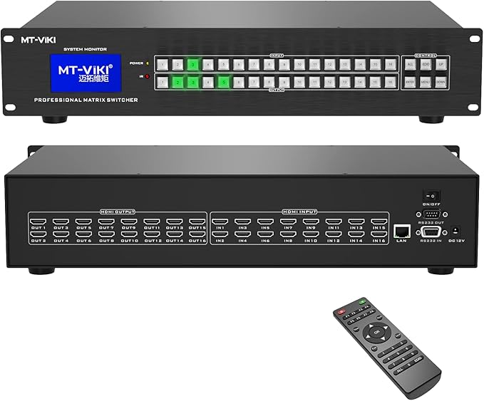 MT-VIKI Upgraded 4K HDMI Matrix Switch 16x16 Support Web GUI w/IR Remote