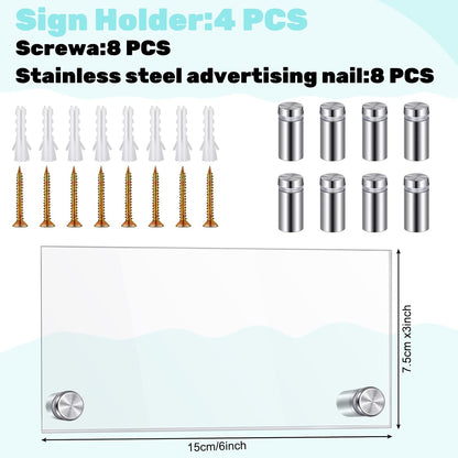 Demissle 4 Sets Clear Acrylic Wall Name Plate Holders Office Door Mount Name Plate Holder with Stainless Steel Standoff Screws for Office Home Store Restaurant (6 x 3 Inch)