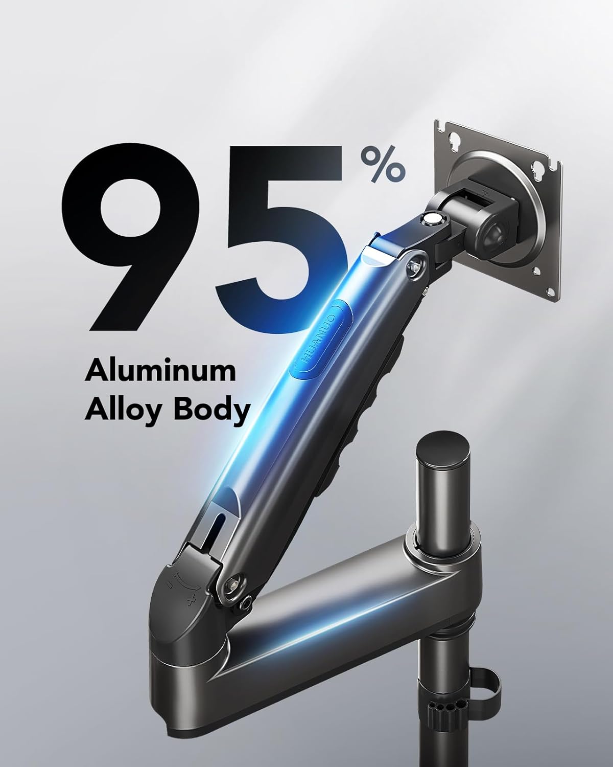 HUANUO Single Monitor Arm, Adjustable Desk Mount for 13-34 inch Screens, Holds 19.8lb, 22.44 inch Max Height, Full Motion Swivel Monitor Stand with VESA 75x75mm and 100x100mm Compatibility