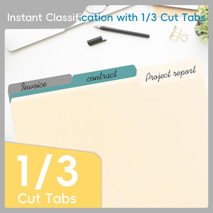 Manila File Folder,Manila Folder 8.5x11,Manilla Folders Letter Size,100 Per Box,1/3 Cut Tabs Folder for School,Office,and Home Organization