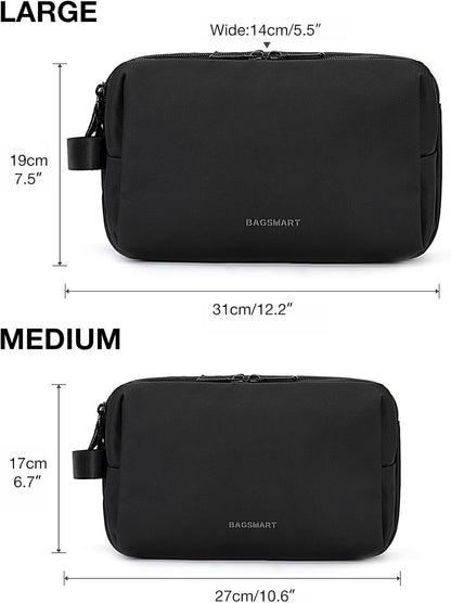 BAGSMART Toiletry Bag for Men, Travel Toiletry Organizer Dopp Kit Water-resistant Shaving Bag for Toiletries Accessories, Door Room Essentials, Black-medium