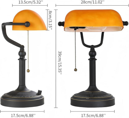 Newrays Matted Amber Glass Bankers Desk Lamp, Stepless Dimmable Table Lamp Plug