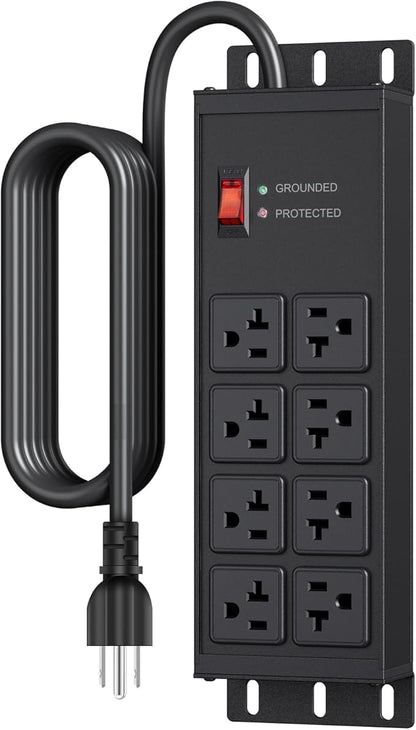 JUNNUJ Heavy Duty 20 Amp Surge Protector 4800J, Garage Metal 8 Outlets 12 Gauge