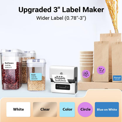 Phomemo Label Maker- M221 Address Label Printer 3’’ Portable Bluetooth Label Maker Machine for Barcode, Address, Logo, Mailing, Stickers, Small Business, Home, Office, White