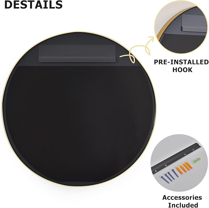 30 Inch Round Bathroom Mirror - Wall Mounted Circle Mirror with Metal Frame, Modern Mirror Suitable for Bathroom, Vanity, Entryway, Living Room, Wall Decor,Gold