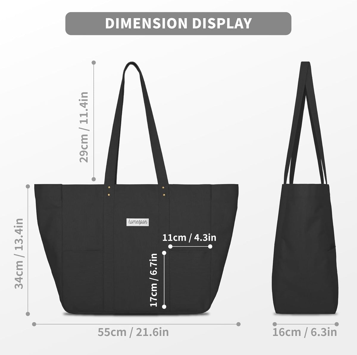 HOMESPON Large Canvas Tote Bag for Women Everything Bag with Pockets and Laptop Sleeve