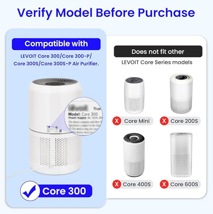 2-Pack Core 300 Replacement Filter Compatible with LEVOIT Core 300 and Core 300S Air Purifier, H13 True HEPA, High-Efficiency Activated Carbon, Replace Core300-RF-TX, Green