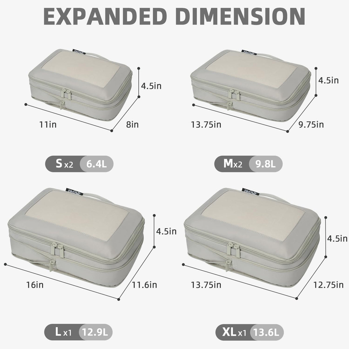 BAGAIL 4 Set/6 Set/8 Set Compression Packing Cubes Travel Accessories Expandable Packing Organizers (Square Mesh, 06-Grey)