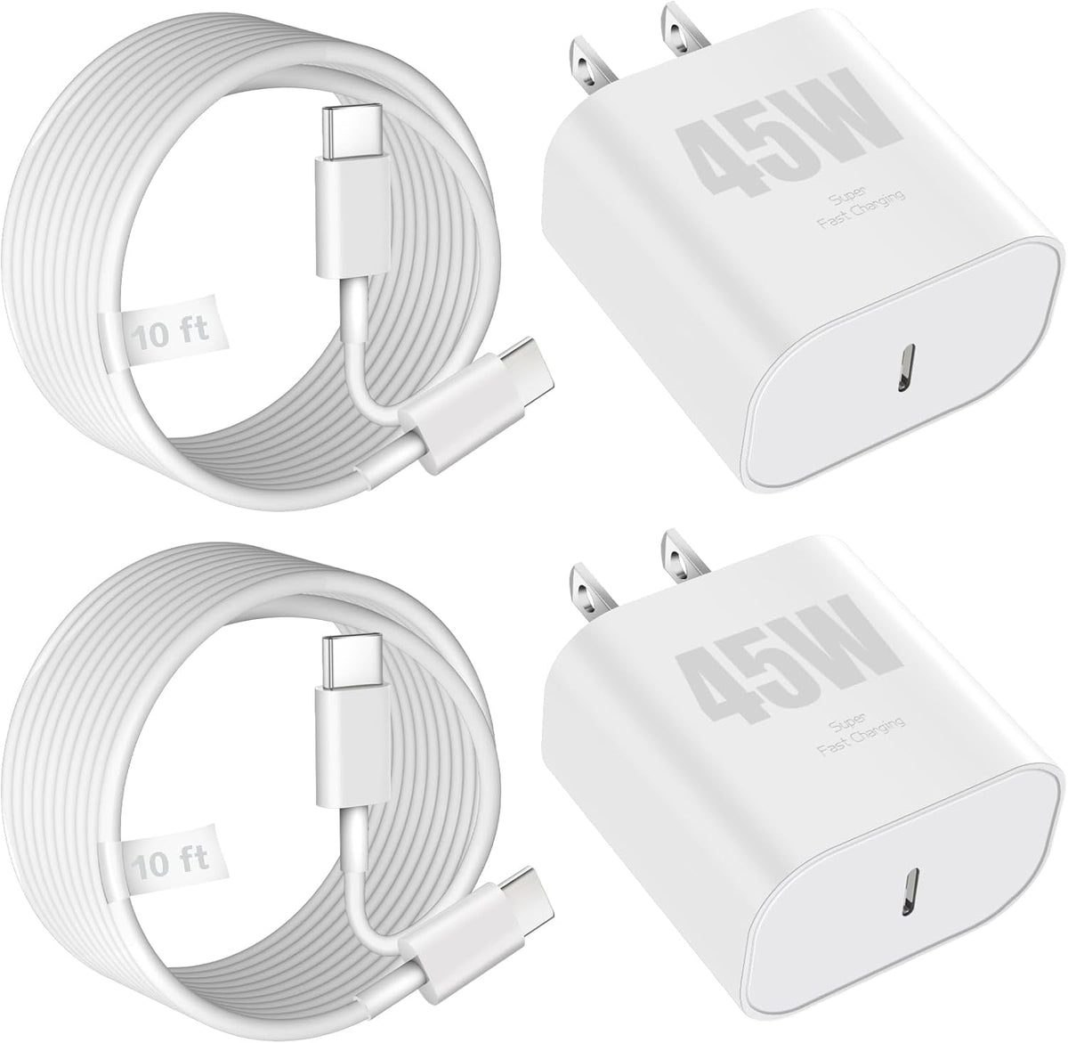 iPhone 17 16 Charger 45W Type C Charger Fast Charging Block,2Pack Quick USB C Phone Chargers 10FT Long USB C Charging Cable for iPhone 17/17 Pro/17 Pro Max/17 Air/16 Pro/16 Pro Max/16e/15/15 Pro Max