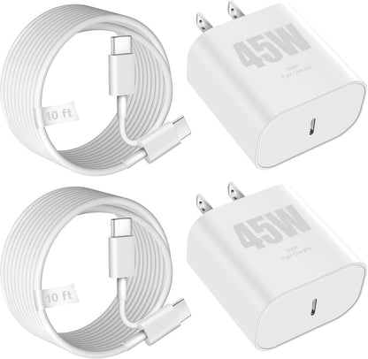 iPhone 17 16 Charger 45W Type C Charger Fast Charging Block,2Pack Quick USB C Phone Chargers 10FT Long USB C Charging Cable for iPhone 17/17 Pro/17 Pro Max/17 Air/16 Pro/16 Pro Max/16e/15/15 Pro Max