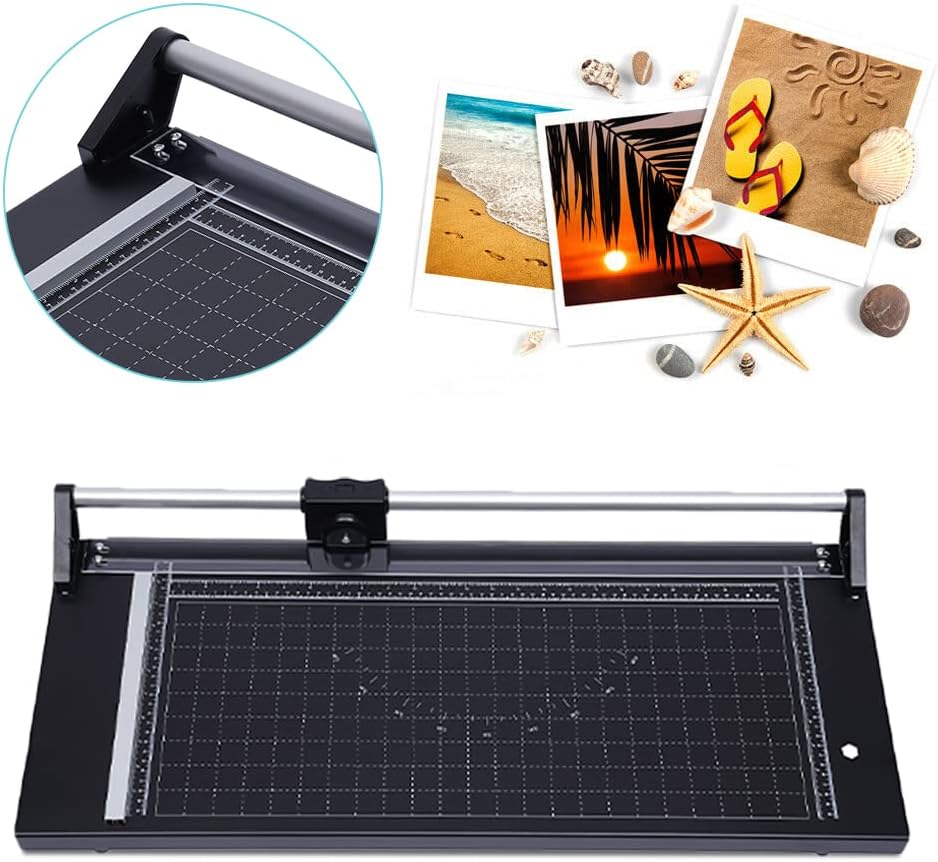 24 Inch Commercial Manual Precision Rotary Paper Trimmer Cutter,Heavy Duty,Smart Cut for Photo Paper, Film, Art Paper Jam, Office Paper, Thin Plastic Soft Board, PVC,Cutting Table 80x31.5cm