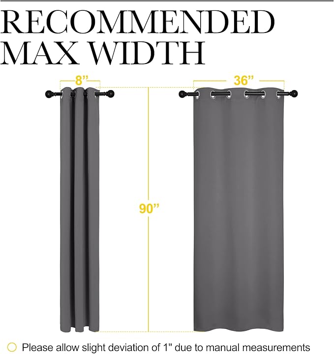 NICETOWN Thermal Insulated Blackout Curtains - Grommet Top Window Treatment Drapes for Hall (2 Panels, W42 x L90 inches, Grey)