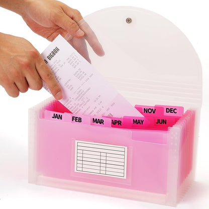 H4D Check Size 13 Pocket Expanding File Folder, Accordion File Organizer Wallet Case for Coupon Receipt Storage, 10 x 5.5 inches, Pink