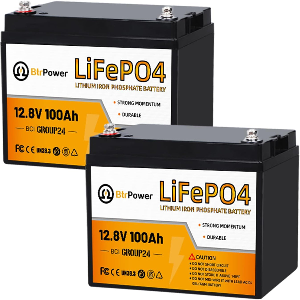 2 Pack 12V 100Ah Mini LiFePO4 Lithium Battery with Small Size and Light Weight, Built-in 100A BMS, UP to 15000 Cycles, Perfect for RV, Trolling Motor,Camping,Solar Home Off-Grid System