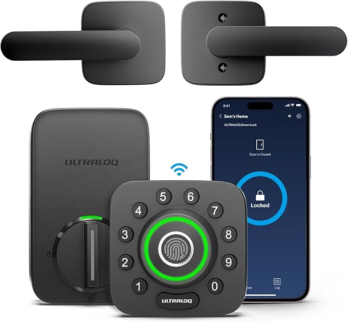 ULTRALOQ U-Bolt Pro WiFi Smart Lock with Handle, Fingerprint Keyless Entry Door Lock Set with Lever, Smart Deadbolt Locks for Front Door, Auto-Lock, Auto Unlock, App Remote Control, ANSI Grade 1