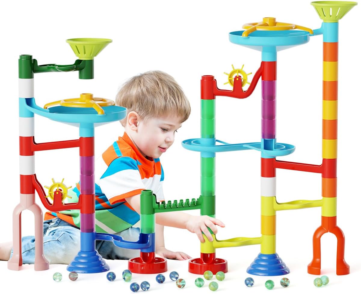 110pcs Marble Maze Kit STEM Learning Toy for Kids, 60 Marbles, Building Blocks, Ages 3-8